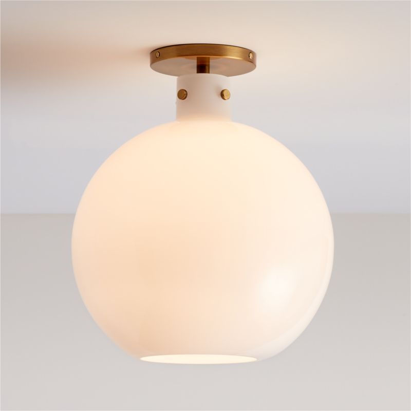Dakota Brass Flush Mount Light with Large Milk Glass Dome