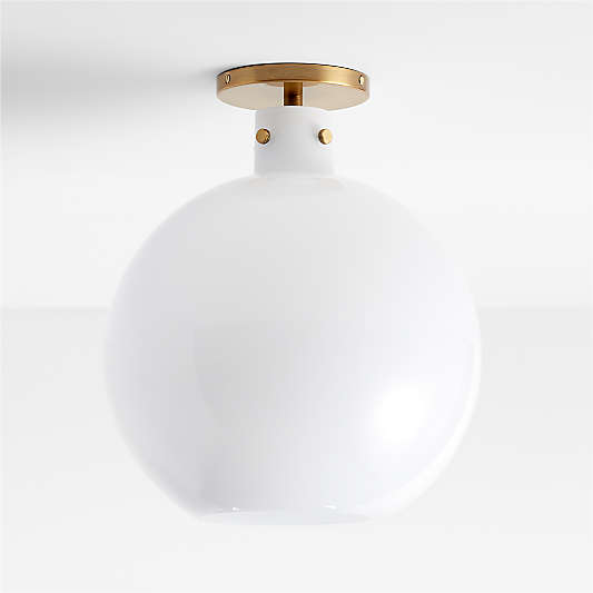 Dakota Brass Flush Mount Light with Large Milk Glass Dome