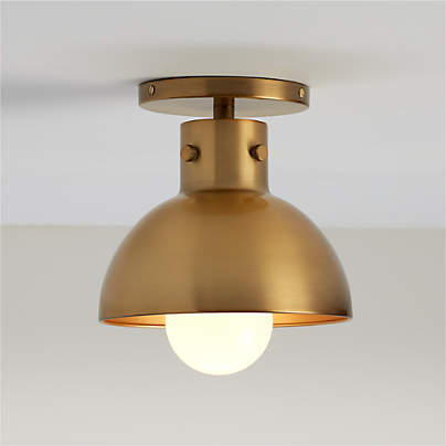 Dakota Brass Flush Mount Light with Small Brass Dome