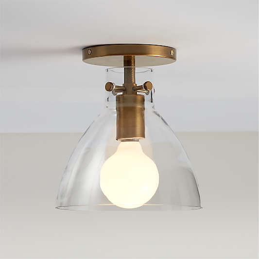 Dakota Brass Flush Mount Light with Small Clear Glass Dome