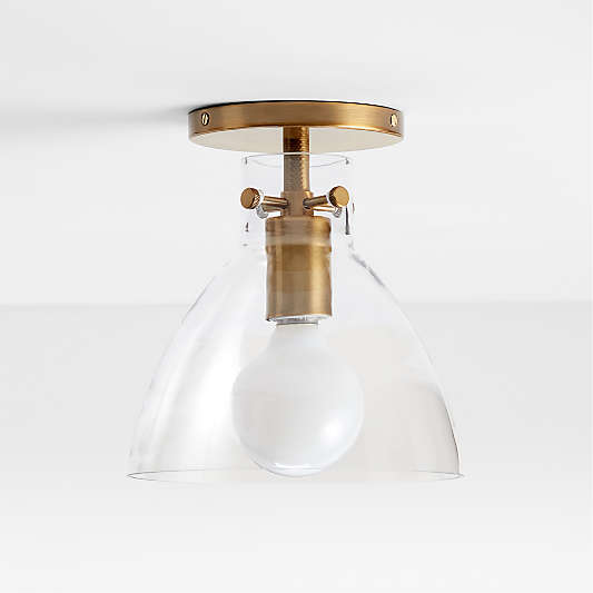 Dakota Brass Flush Mount Light with Small Clear Glass Dome