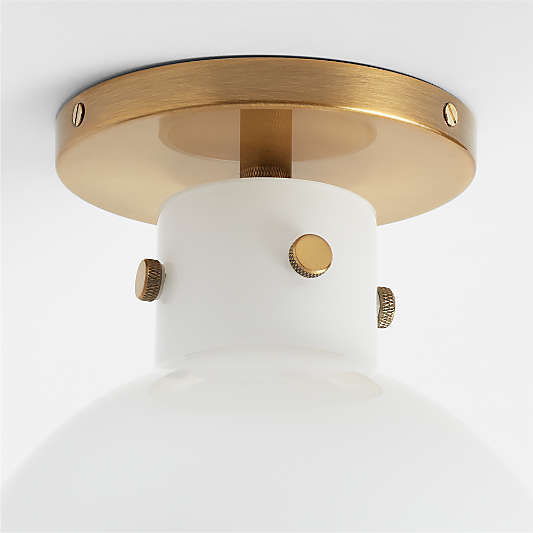 Dakota Brass Flush Mount Light with Small Milk Glass Globe