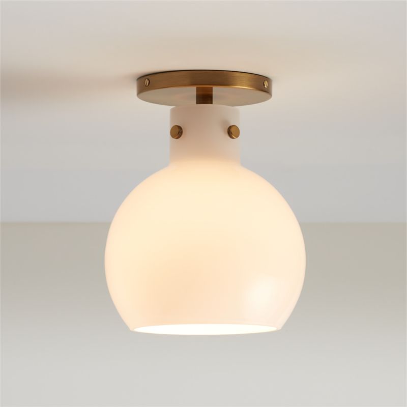 Dakota Brass Flush Mount Light with Small Milk Glass Globe