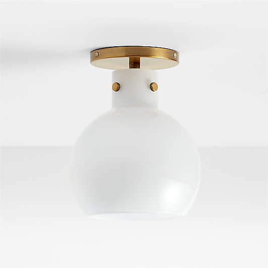 Dakota Brass Flush Mount Light with Small Milk Glass Globe