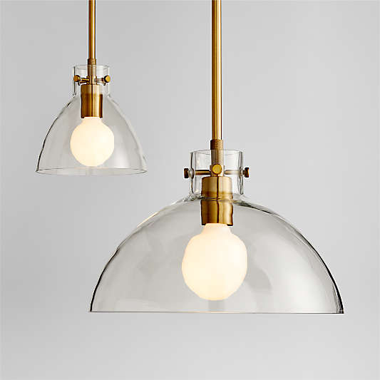 Dakota Brass Pendant Light with Large Clear Glass Dome