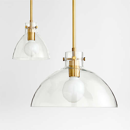 Dakota Brass Pendant Light with Large Clear Glass Dome