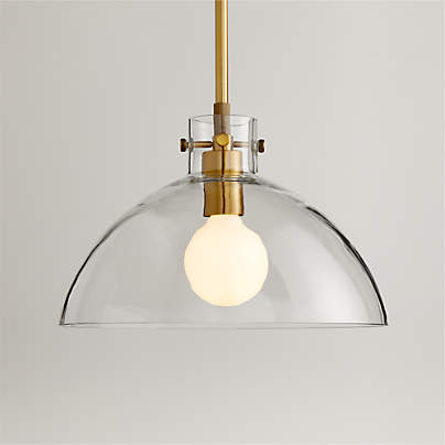 Dakota Brass Pendant Light with Large Clear Glass Dome