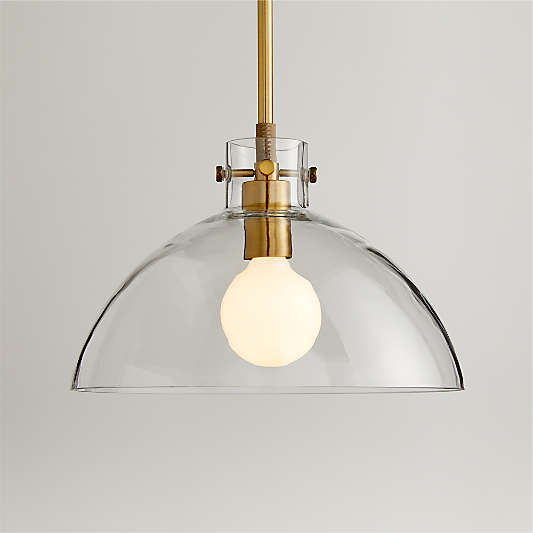 Dakota Brass Pendant Light with Large Clear Glass Dome