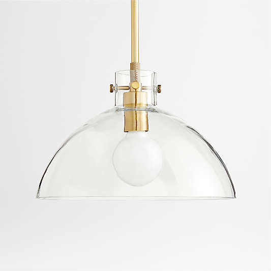 Dakota Brass Pendant Light with Large Clear Glass Dome