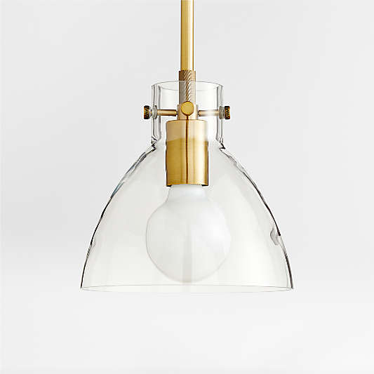 Dakota Brass Pendant Light with Small Clear Glass Dome