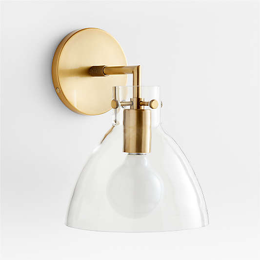 Dakota Brass Sconce Light with Small Clear Glass Dome