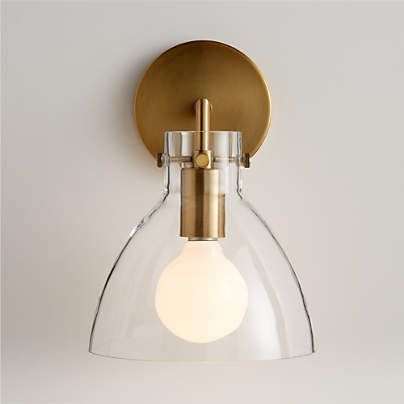 Dakota Brass Sconce Light with Small Clear Glass Dome