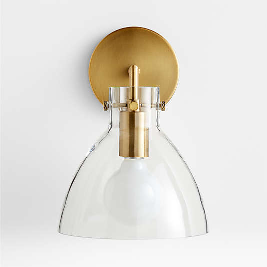 Dakota Brass Sconce Light with Small Clear Glass Dome