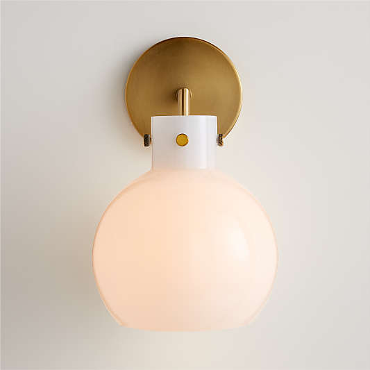 Dakota Brass Sconce Light with Small Milk Glass Globe