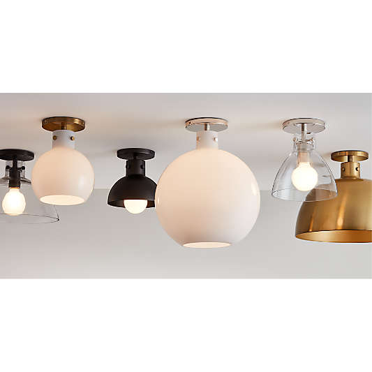 Dakota Brass Flush Mount Light with Small Milk Glass Globe