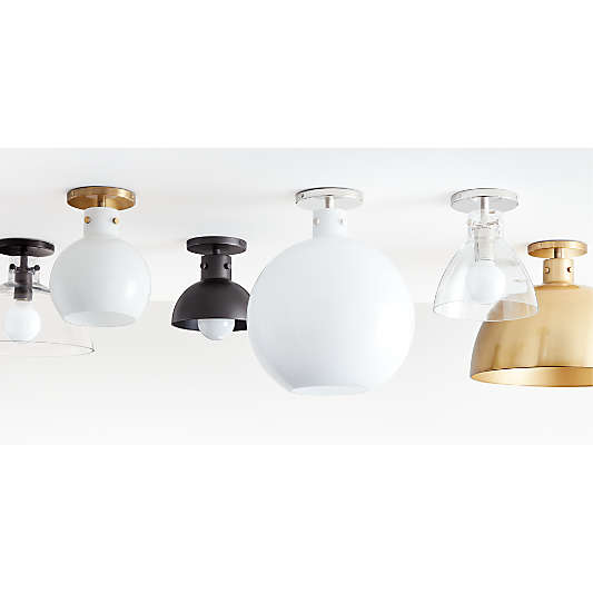 Dakota Brass Flush Mount Light with Small Milk Glass Globe