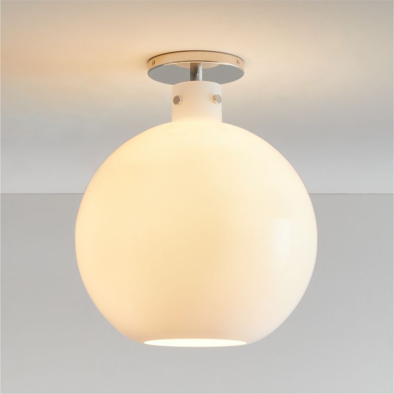 Dakota Nickel Flush Mount Light with Milk White Glass Globe