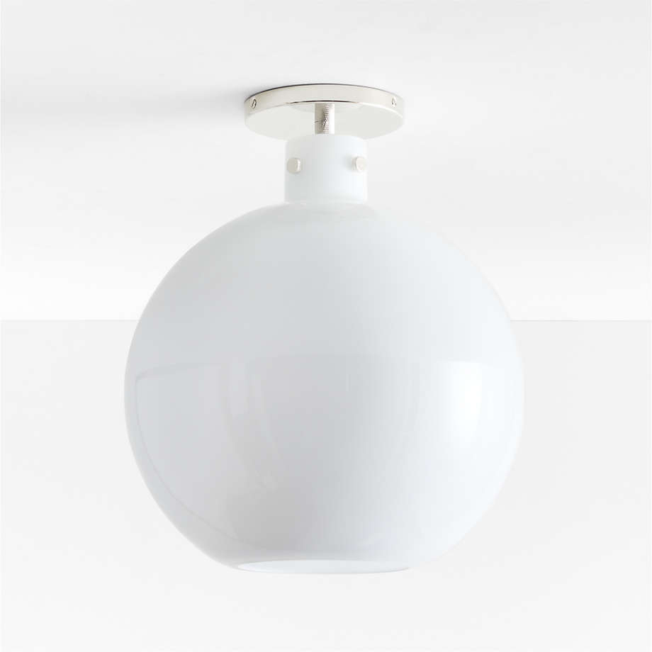 Dakota Nickel Flush Mount Light with Milk White Glass Globe