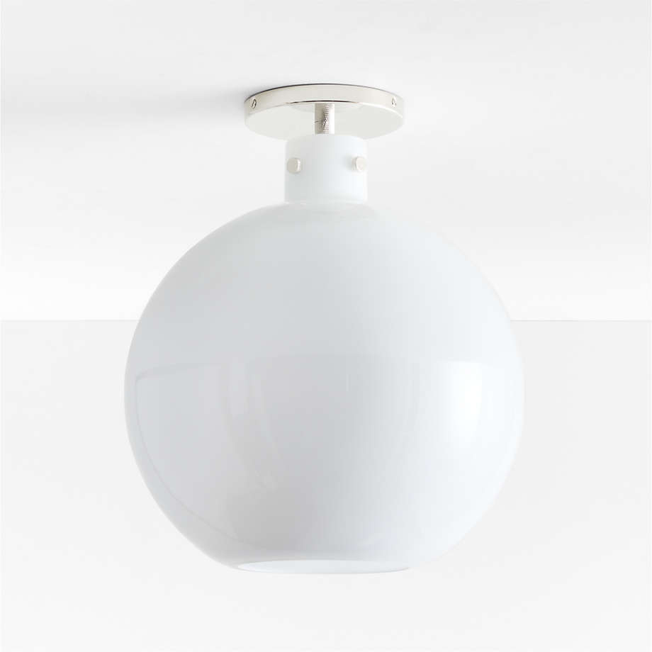 Dakota Nickel Flush Mount Light with Large Milk White Glass Globe