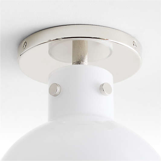 Dakota Chrome Flush Mount Light with Small Milk White Glass Globe