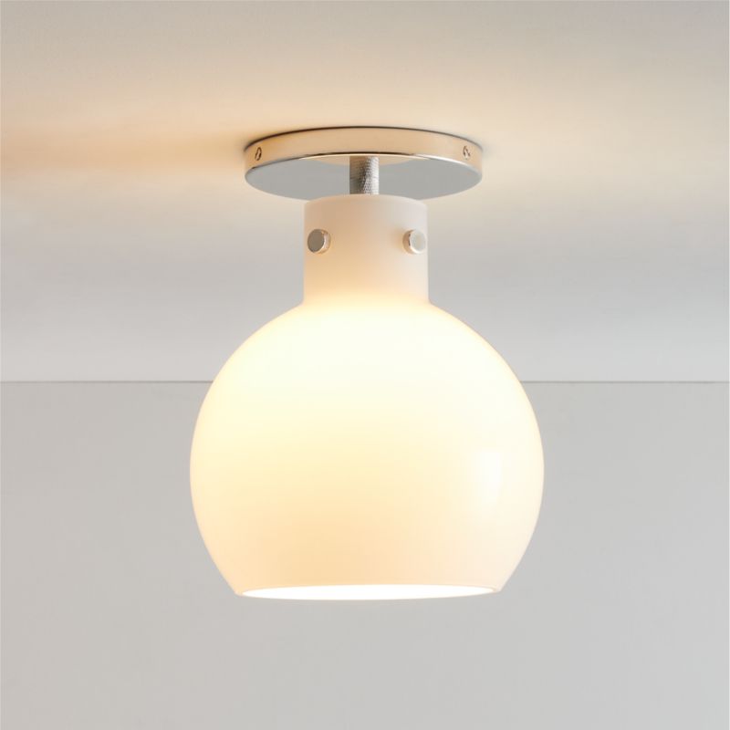 Dakota Chrome Flush Mount Light with Small Milk White Glass Globe - image 0 of 4