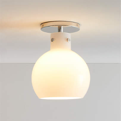 Dakota Nickel Flush Mount Light with Small Milk White Glass Globe + Reviews