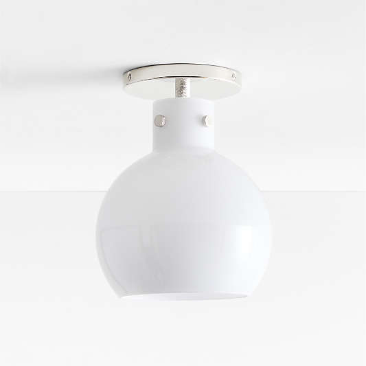 Dakota Chrome Flush Mount Light with Small Milk White Glass Globe