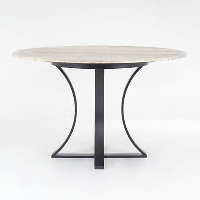 Damen 48 White Travertine Marble Top, 48 Round Black Pedestal Table