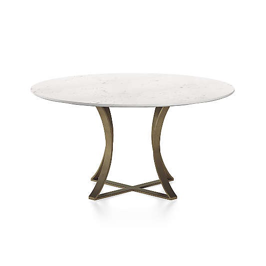 Damen 60" White Marble and Brass Round Pedestal Dining Table