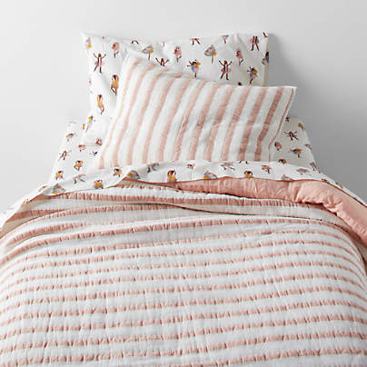 Pink Striped Waffle Weave Organic Cotton Kids Twin Quilt