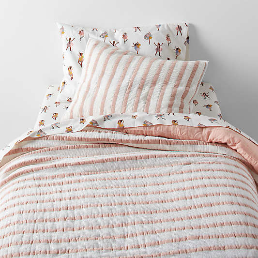 Pink Striped Waffle Weave Organic Cotton Kids Quilt