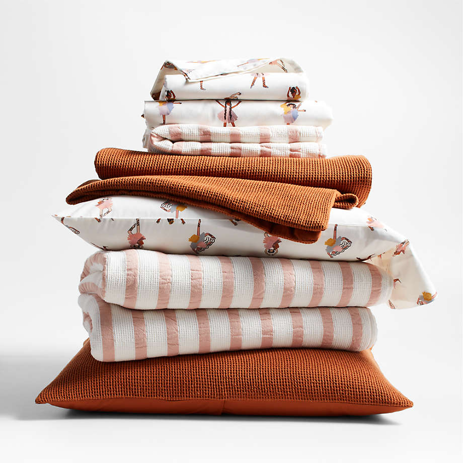 Kids Organic Waffle Weave Striped Pink Bedding Bundle Set Crate & Kids