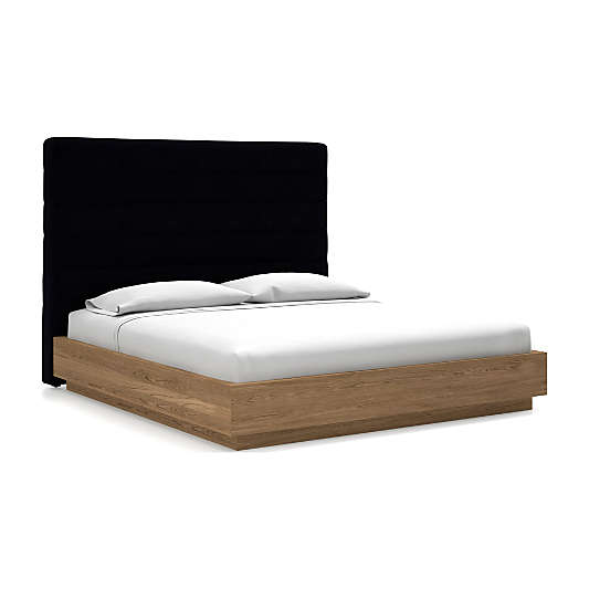 Danielle King Headboard with Batten Plinth-Base Bed Midnight