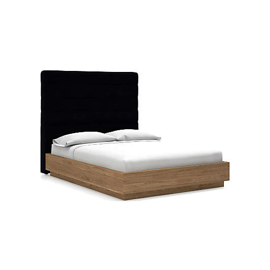 Danielle Queen Headboard with Batten Plinth-Base Bed Midnight