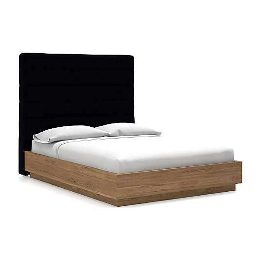 Danielle Queen Headboard with Batten Plinth-Base Bed Midnight