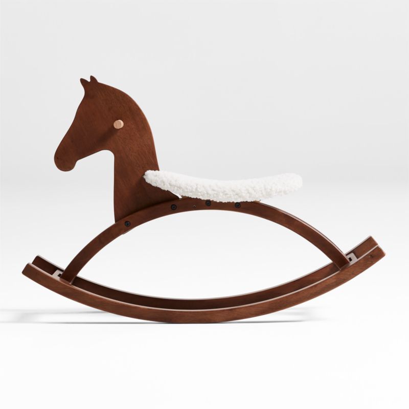 Deep Brown Wooden Kids Rocking Horse with Sherpa Seat - image 4 of 8