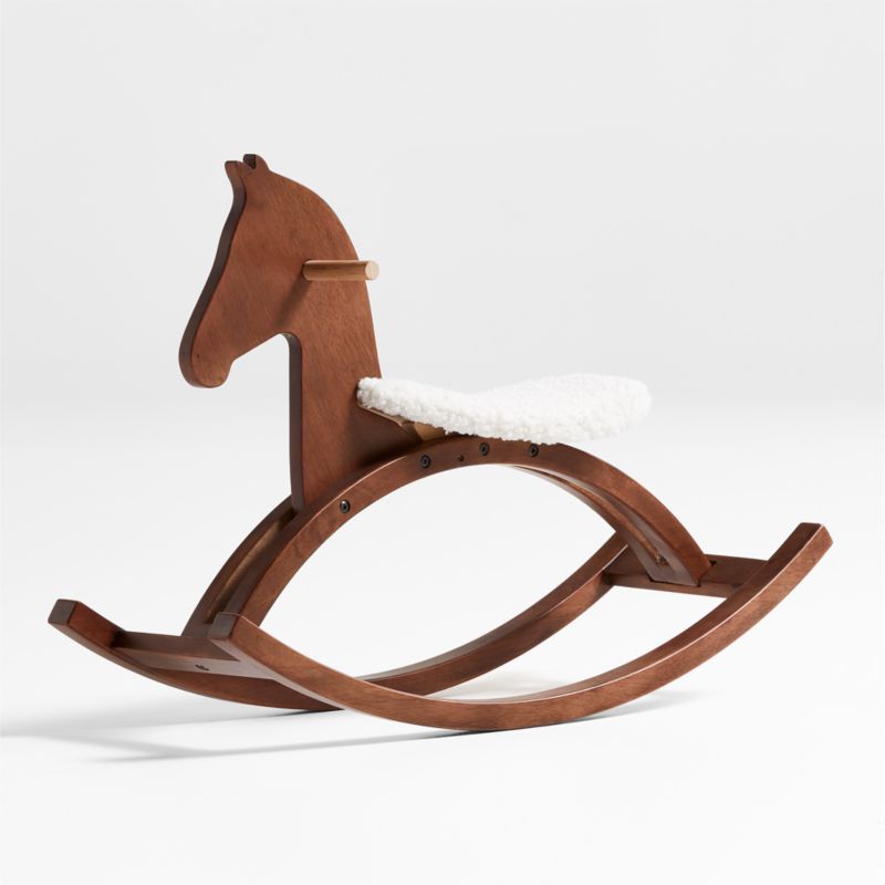 Deep Brown Wooden Kids Rocking Horse with Sherpa Seat - image 0 of 8