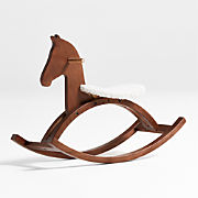 Deep Brown Wooden Kids Rocking Horse with Sherpa Seat