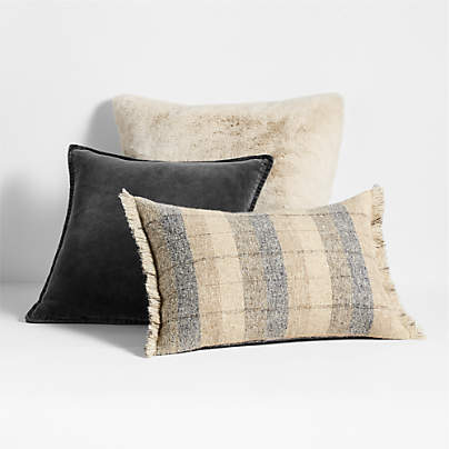 Dark Grey and Deep Indigo Throw Pillow Arrangement