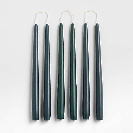 Dark Spruce Green 12" Dipped Taper Candle, Set of 6