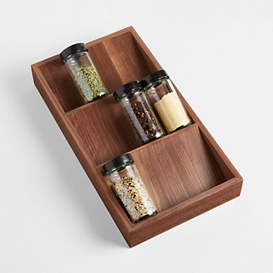 View Crate & Barrel Dark Walnut Wood Spice Drawer Organizer details