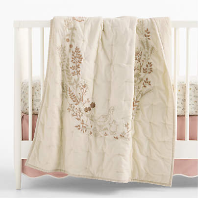 Darling Ducklings Embroidered 100% Organic Cotton Baby Crib Quilt