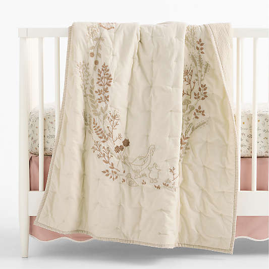 Darling Ducklings Embroidered 100% Organic Cotton Baby Crib Quilt