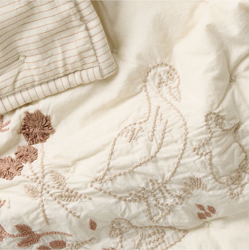 Darling Ducklings Embroidered Organic Cotton Baby Crib Quilt - image 5 of 6