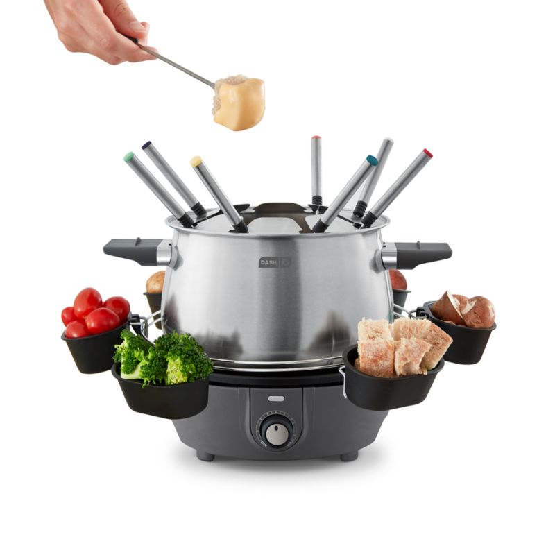 Dash Grey Deluxe 3Qt. Stainless Steel Electric Fondue Maker Pot