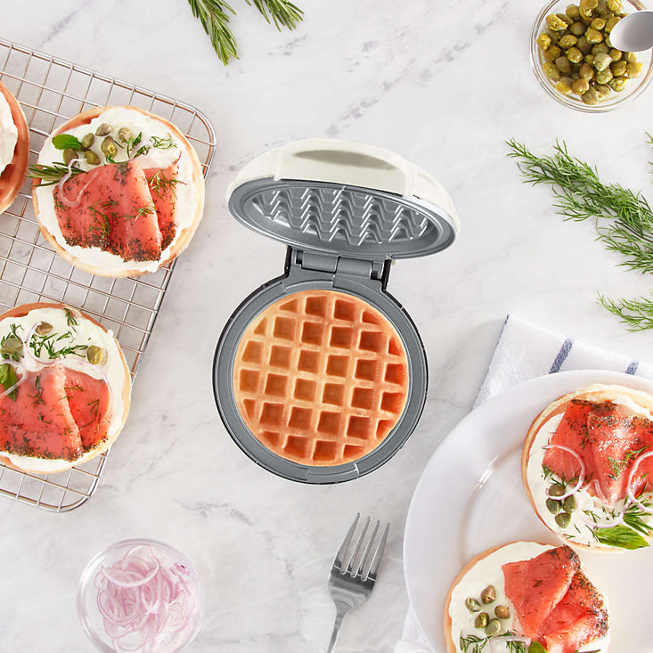 Dash Cream Mini Waffle Maker with Ceramic Nonstick Plates +