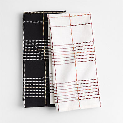 View Dash Plaid Ink Black Organic Cotton Dish Towels, Set of 2 details