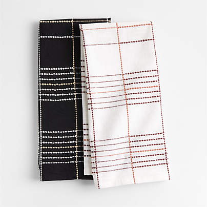 Dash Plaid Ink Black Organic Cotton Dish Towels, Set of 2