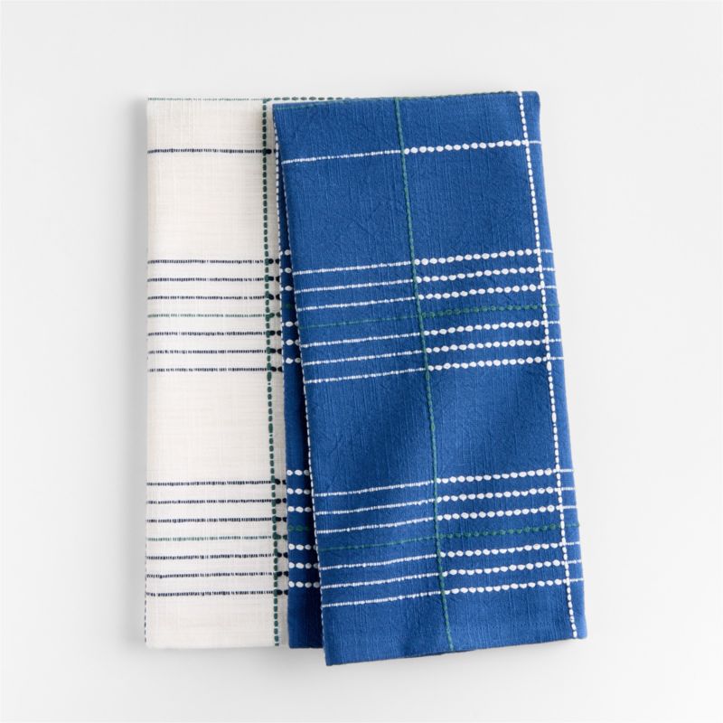 Dash Plaid Light Navy Organic Cotton Dish Towels, Set of 2 - image 0 of 3