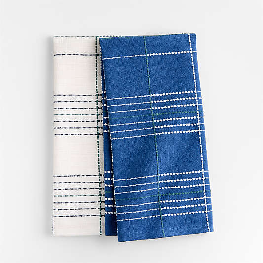 Dash Plaid Light Navy Organic Cotton Dish Towels, Set of 2